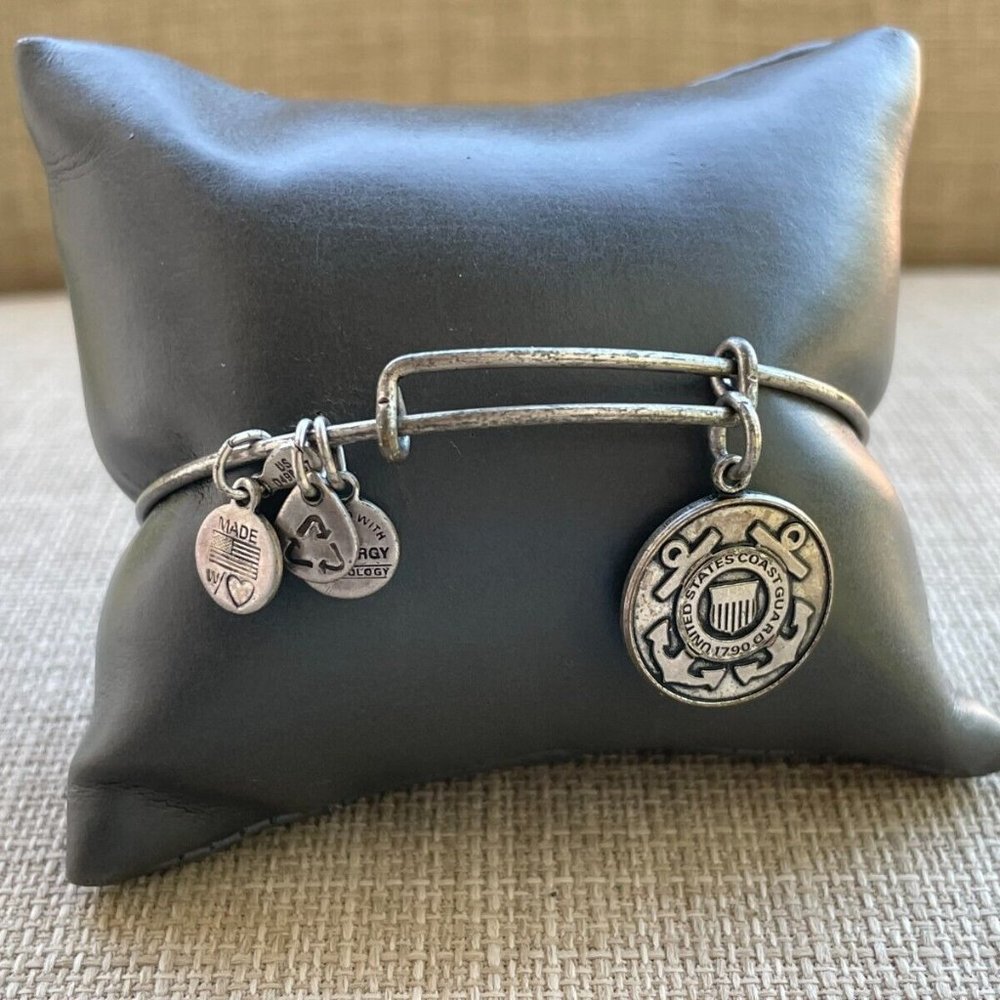 Alex And Ani Women Bracelet United State Coast Guard Silver Tone Wrist Band